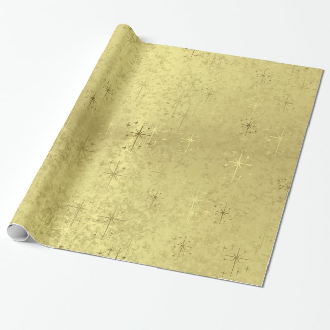 Cadeau Étoiles d'or de Noël sur le papier d'aluminium (Déroulé)