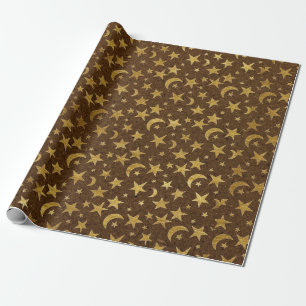 Cadeau Étoiles et lune d'or élégantes Papier d'emballa