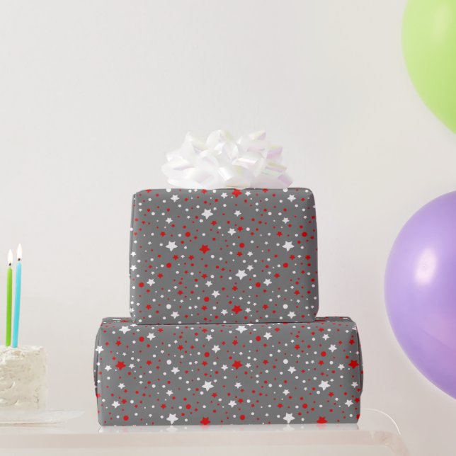 Cadeau Étoiles rouges et blanches sur papier d'enveloppem (Cadeaux de fête)
