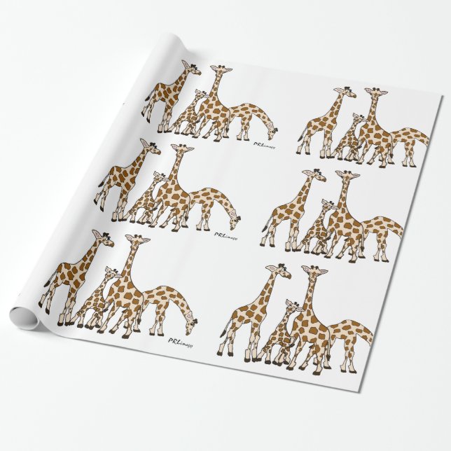 Cadeau Famille de girafe en papier d'emballage Brown et (Déroulé)