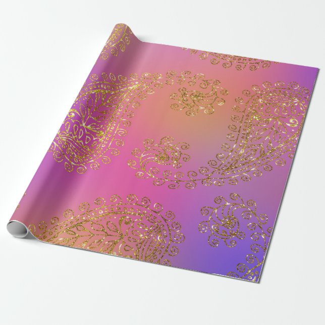 Cadeau Faux papier d'aluminium doré arabe Bollywood (Déroulé)
