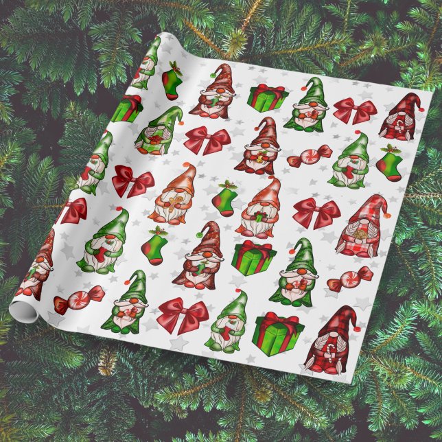 Cadeau Festive Gnomes Argent Stars Envelopper Papier (Créateur téléchargé)