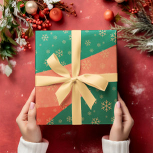 Cadeau Festive Snowflakes sur papier d'emballage rouge et