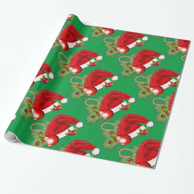 Cadeau Fête de Noël de Santa Hat Papier vert à enveloppem (Déroulé)