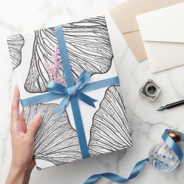 Cadeau Feuille Ginkgo Papier à envelopper. Noir et blanc (Cadeaux)