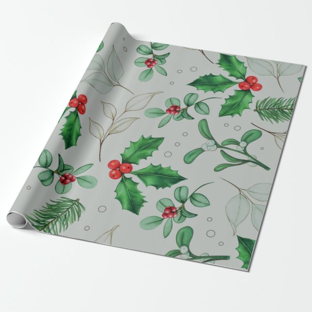 Cadeau Feuille papier Motif de Noël aquarelle (Déroulé)