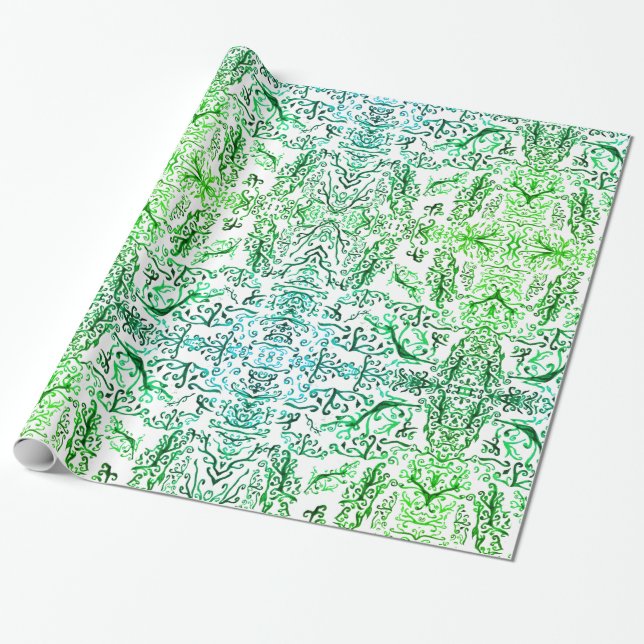 Cadeau Feuilles d'aquarelle Papier d'enveloppement (Déroulé)