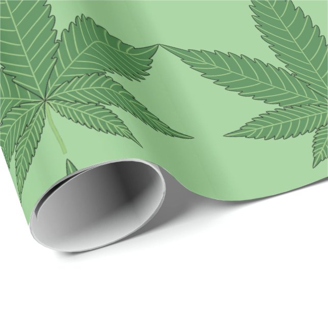 Cadeau Feuilles de mauvaises herbes vert sur papier d'env (Coin rond)