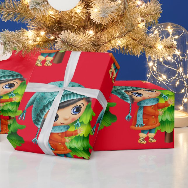 Cadeau Fille de dessin de Noël avec papier d'enveloppemen (Vacances)