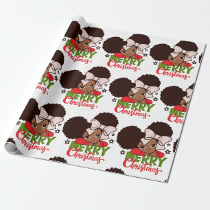 Cadeau Fille noire de Noël Afro Papier à envelopper