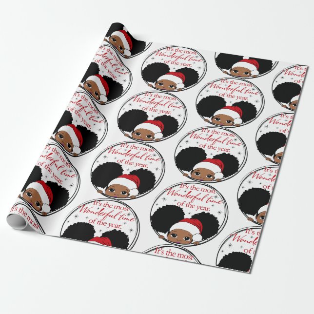 Cadeau Fille noire de Noël Afro Papier à envelopper (Déroulé)