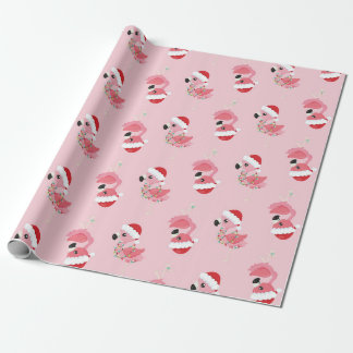 Cadeau Flamant rose Père Noël rose papier d'enveloppement