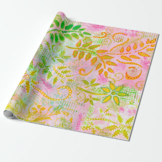 Cadeau Fleurs Abstraites et papier d'enveloppement Feuill