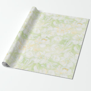 Cadeau Fleurs blanches pincées sur papier d'emballage ver