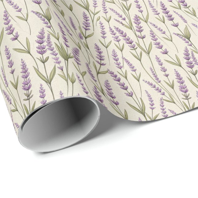 Cadeau Fleurs de lavande Imprimer Papier à envelopper Rou (Coin rond)