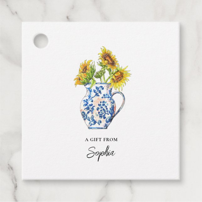 Cadeau Fleurs de soleil en bleu et blanc étiquettes cadea (Devant)