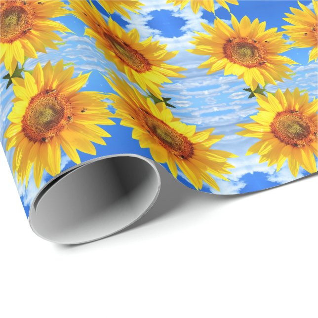Cadeau Fleurs de soleil et papier d'enveloppement d'abeil (Coin rond)