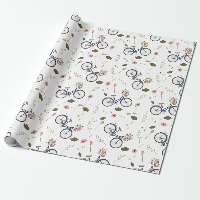 Cadeau Fleurs de vélo et de ressort - papier d'emballage (Déroulé)