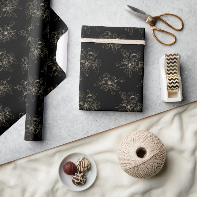 Cadeau Fleurs dorées sur papier noir pour mariage (Artisanat)