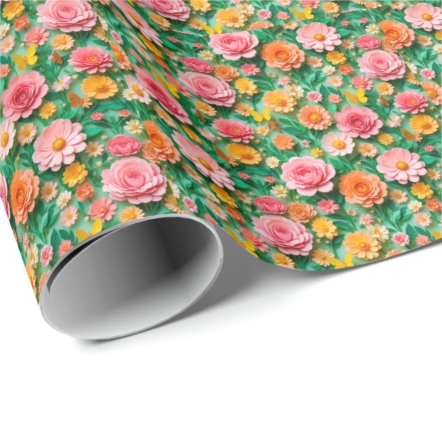 Cadeau Fleurs en papier colorées et papillons (Coin rond)