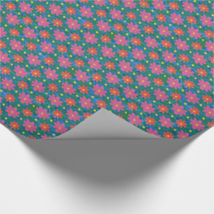 Cadeau Fleurs Rangoli Pois, Papier d'enveloppement Bleu