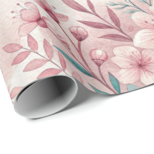 Cadeau Fleurs roses délicates Envelopper Papier Rouleau
