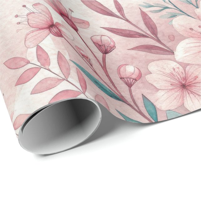 Cadeau Fleurs roses délicates Envelopper Papier Rouleau (Coin rond)