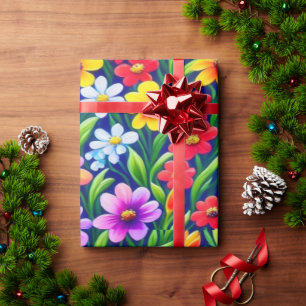 Cadeau Fleurs vives et colorées Enveloppement Papier