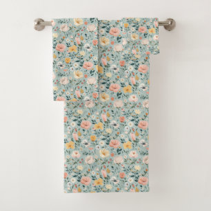 Cadeau floral Cottage Core Bleu Blanc Rose Pêche