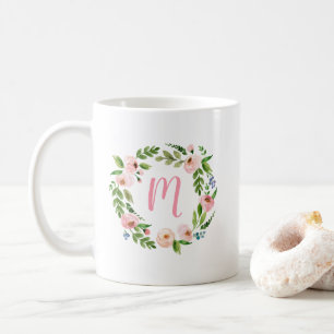 Cadeau floral de tasse de café de monogramme de