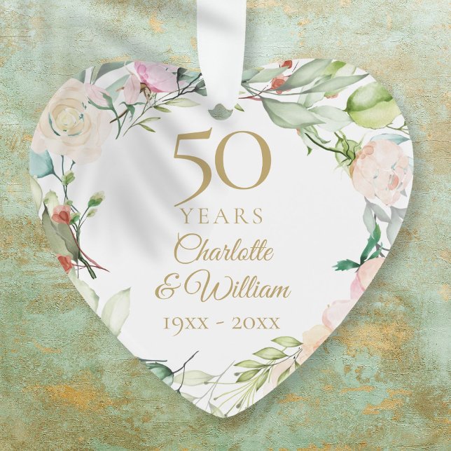 Cadeau floral pour le 50e anniversaire de mariage (50th Gold Wedding Anniversary Floral Keepsake Ornament)