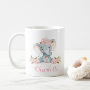 Cadeau floral rose de tasse de café d'éléphant
