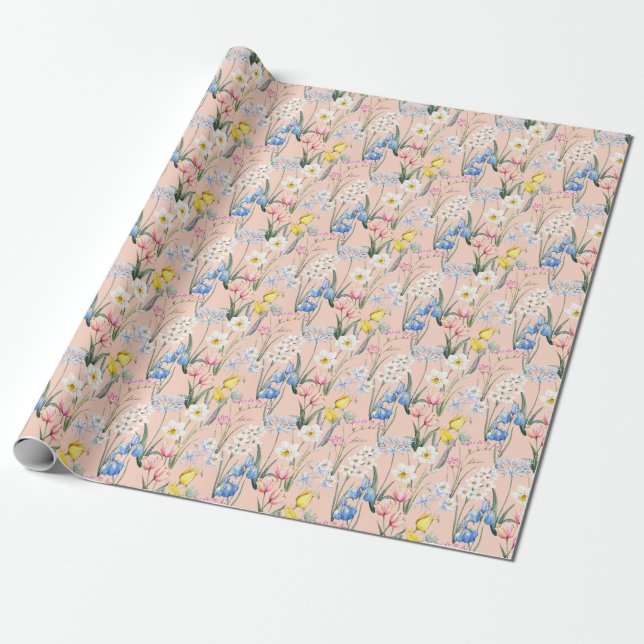 Cadeau Floraux d'aquarelle de printemps, papier peint rét (Déroulé)