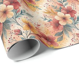 Cadeau Flore d'aquarelle mignonne Enveloppement Papier Ro