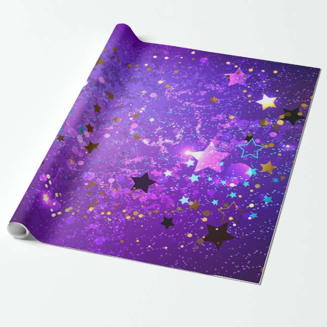 Cadeau Fond en feuille de papier violet avec des étoiles (Déroulé)
