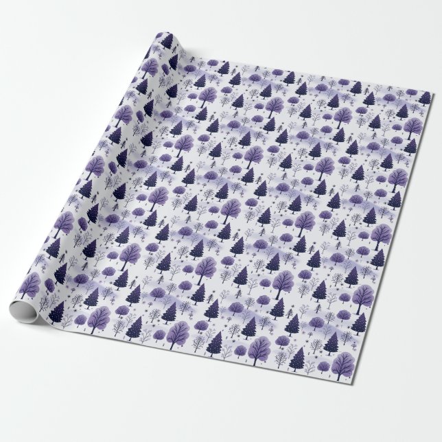 Cadeau Forêt neigeuse Purple Papier d'enveloppement de No (Déroulé)