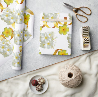 Cadeau Frangipani jaune et blanc Papier d'enveloppement d