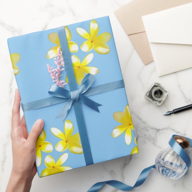 Cadeau Frangipanis Jaune Sur Bleu Bruyant, Papier Envelop (Cadeaux)