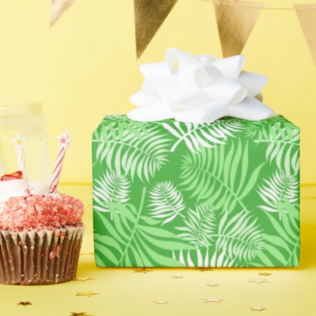 Cadeau Frond de palme blanc sur papier d'enveloppement ve (Fête d'anniversaire)