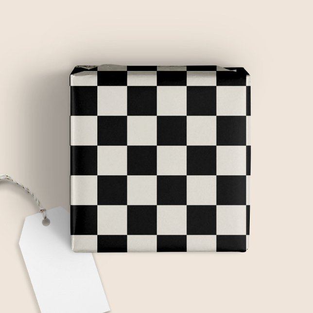 Cadeau Fun Modern À damiers Black & Cream Wrapper Papier (Créateur téléchargé)