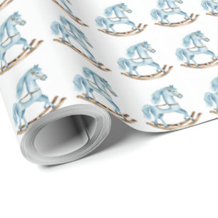 Cadeau Garçon Bleu Rocking Cheval bébé Papier d'enveloppe