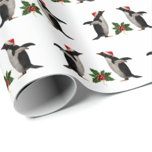 Cadeau Gentoos et papier d'enveloppement de Noël Holly