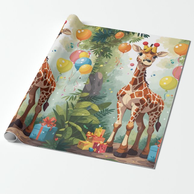 Cadeau Giraffe souriante dans la jungle | Papier d'enroba (Déroulé)