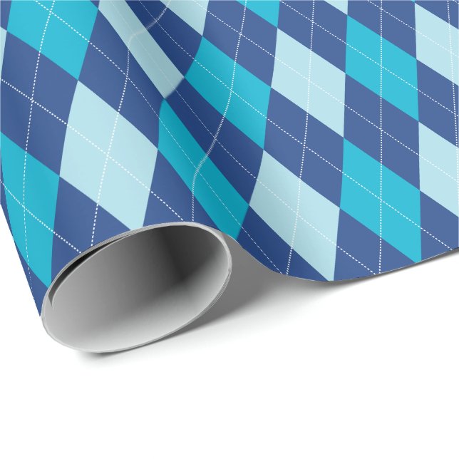 Cadeau Grand papier d'emballage bleu argyle (Coin rond)