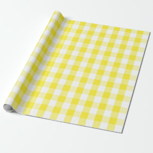 Cadeau Grand papier d'emballage de guingan jaune et blanc