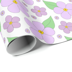 Cadeau Grand papier d'emballage lilas de motif de fleurs