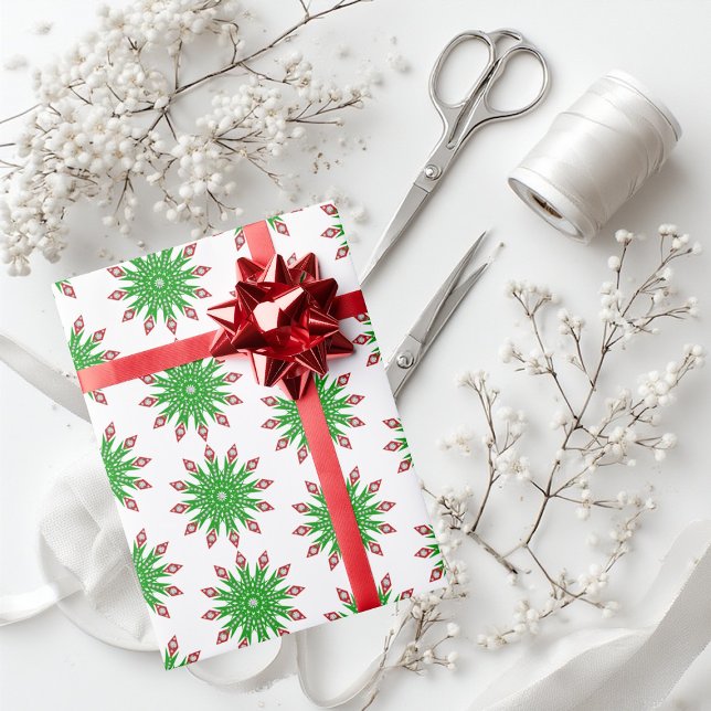 Cadeau Green Christmas Snowflakes Dons Papier à enveloppe (Elegant Green Christmas Snowflakes Modern Minimal Wrapping Paper)