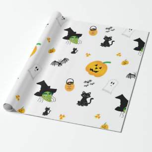 Cadeau Halloween a illustré le papier d'emballage blanc