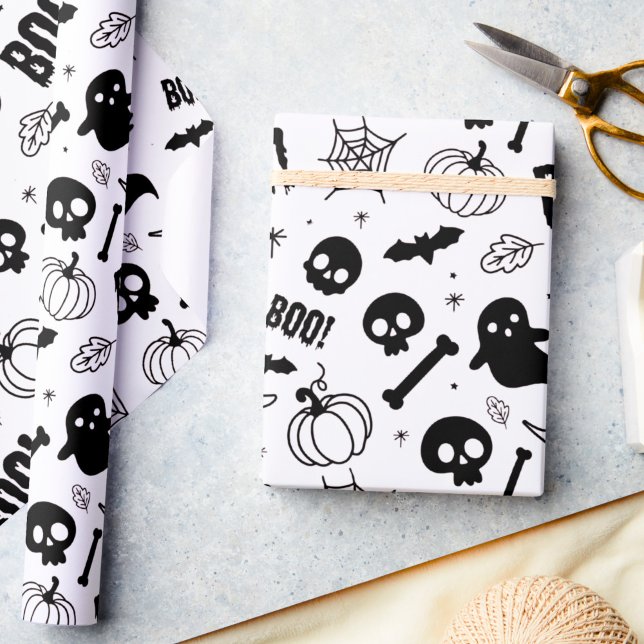 Cadeau Halloween Wrapper Papier mou Enfants Noir Blanc (Créateur téléchargé)