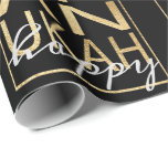 Cadeau Hanoukka Envelopper le papier Chanukah Happy Gold,<br><div class="desc">Hanoukka "Chanukah Happy Black & Gold" J'espère que vous aimez mon dernier emballage cadeau fait de lettres d'or sur arrière - plan bleu marine pour habiller vos cadeaux :) Personnalisez en changeant la couleur arrière - plan. Les mots "Happy" peuvent être supprimés et remplacés par votre propre texte. Utilisez votre...</div>
